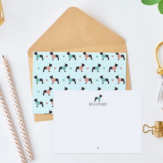 French Bulldogs and Hearts Notecard Set