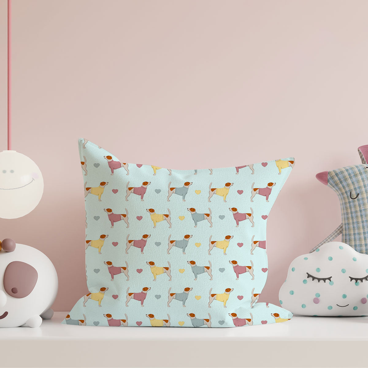 Jack Russell and Hearts Pattern Cushion
