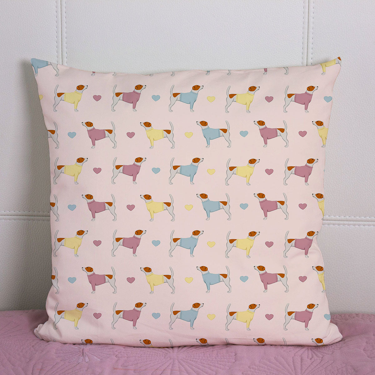 Jack Russell and Hearts Pattern Cushion