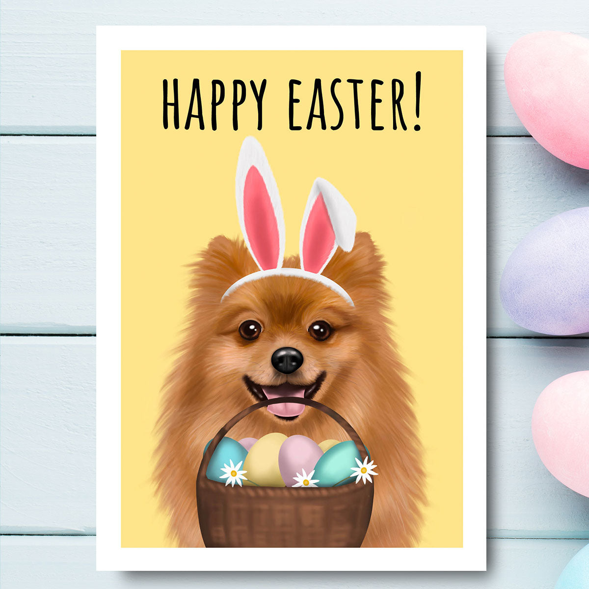 Pomeranian Happy Easter Card