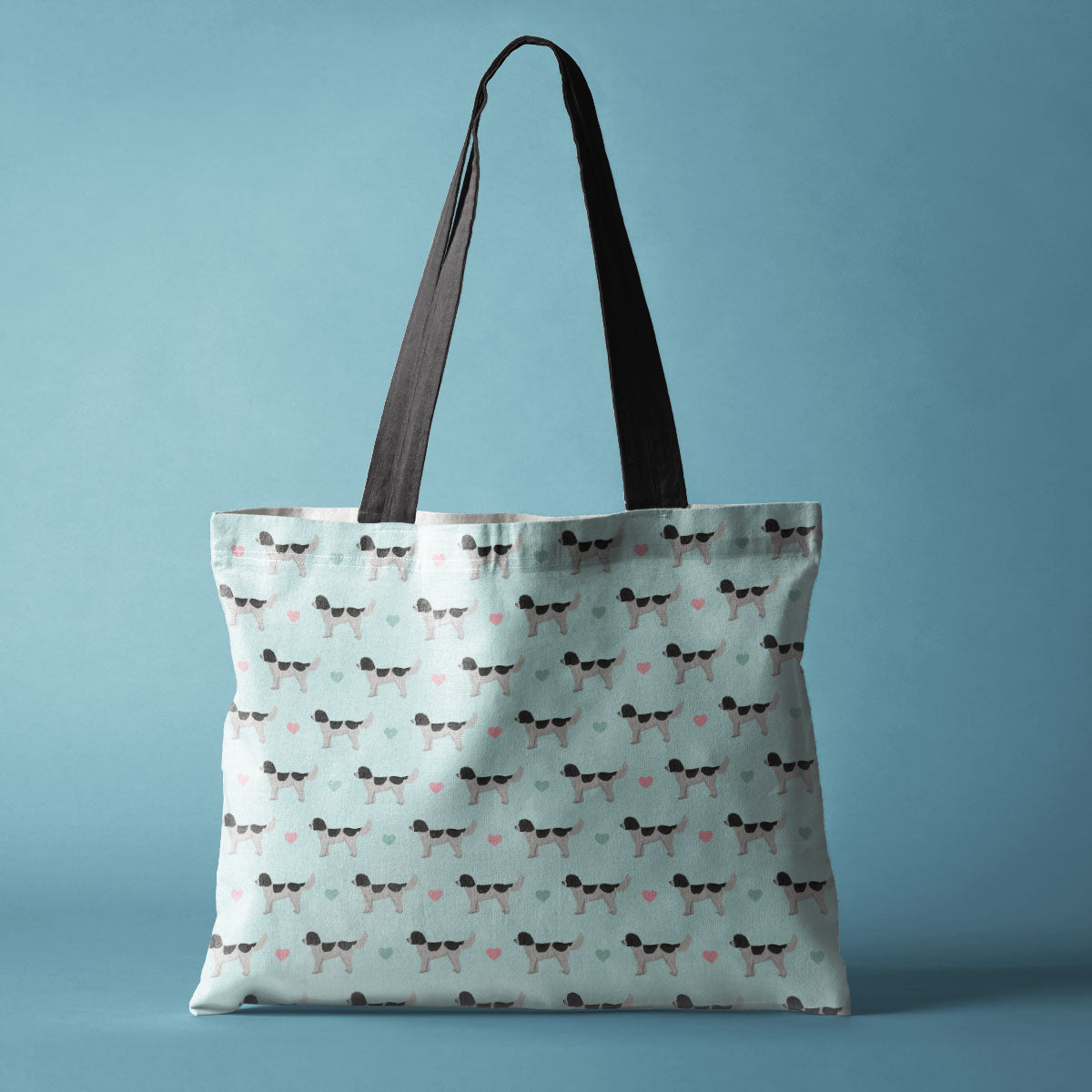 Black and White Cockapoos and Hearts Pattern Canvas Tote Bag