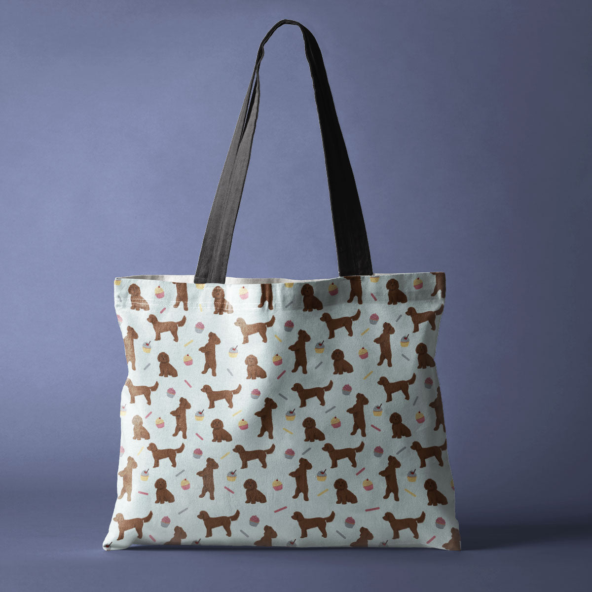 Chocolate Cockapoos and Cupcakes Pattern Canvas Tote Bag