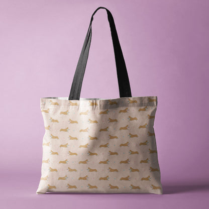 Corgi Pattern Canvas Tote Bag